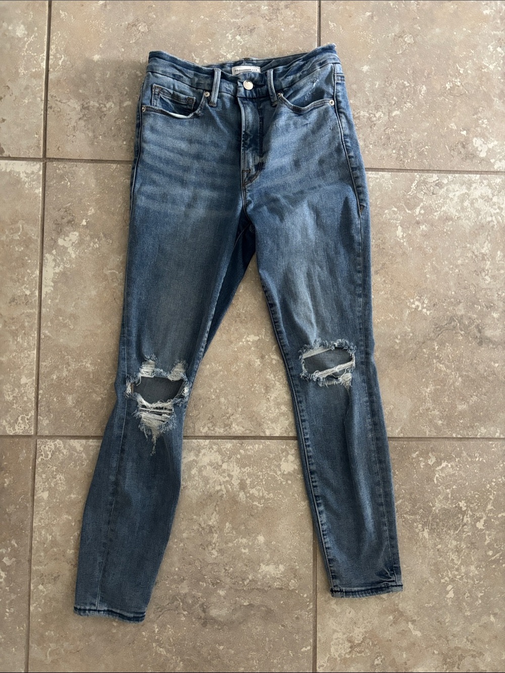 Good American Good Legs Crop Jeans Size 27 High Rise Stretch Distressed Denim